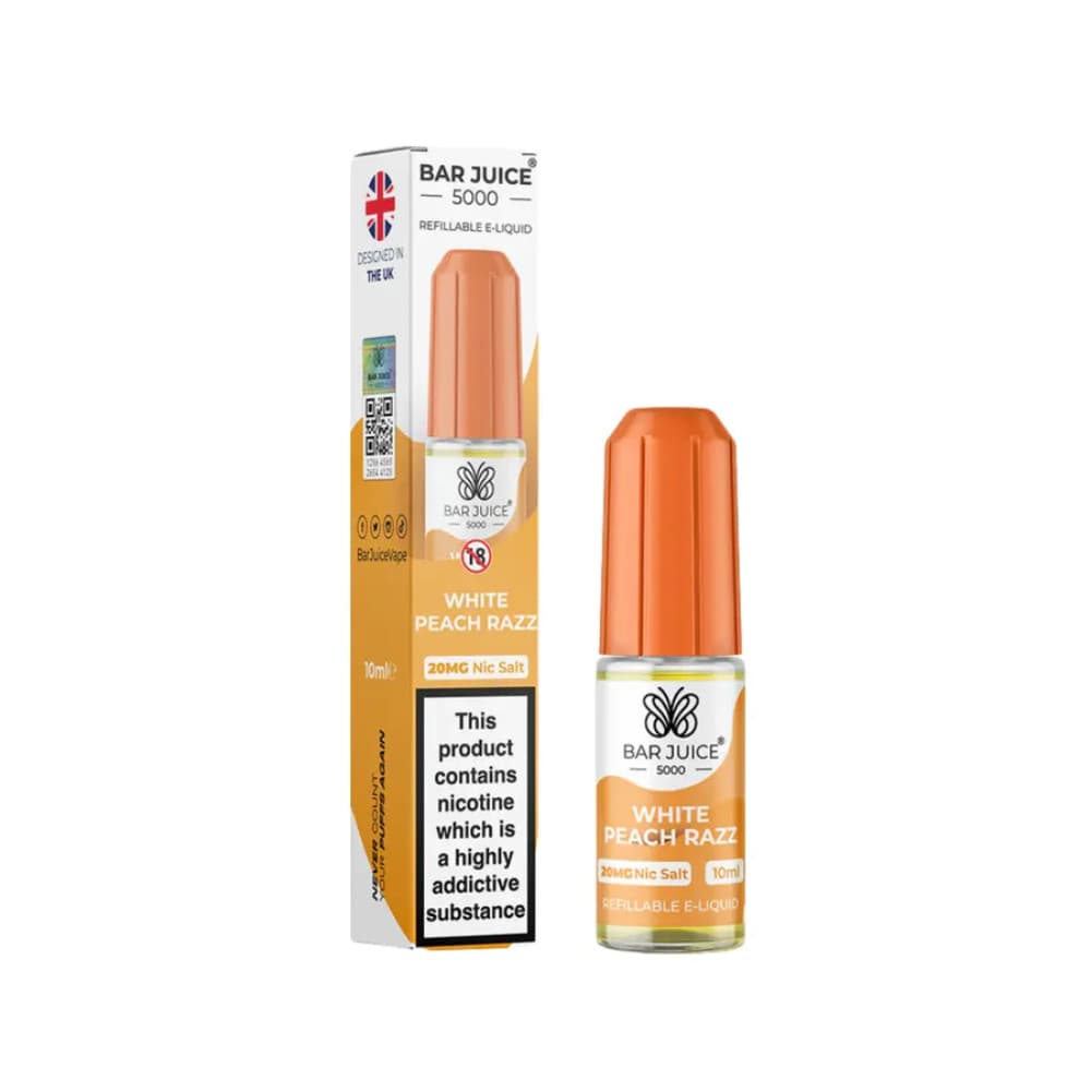  White Peach Razz / 20mg Bar Juice 5000 Nic Salts E-Liquids 10ml 